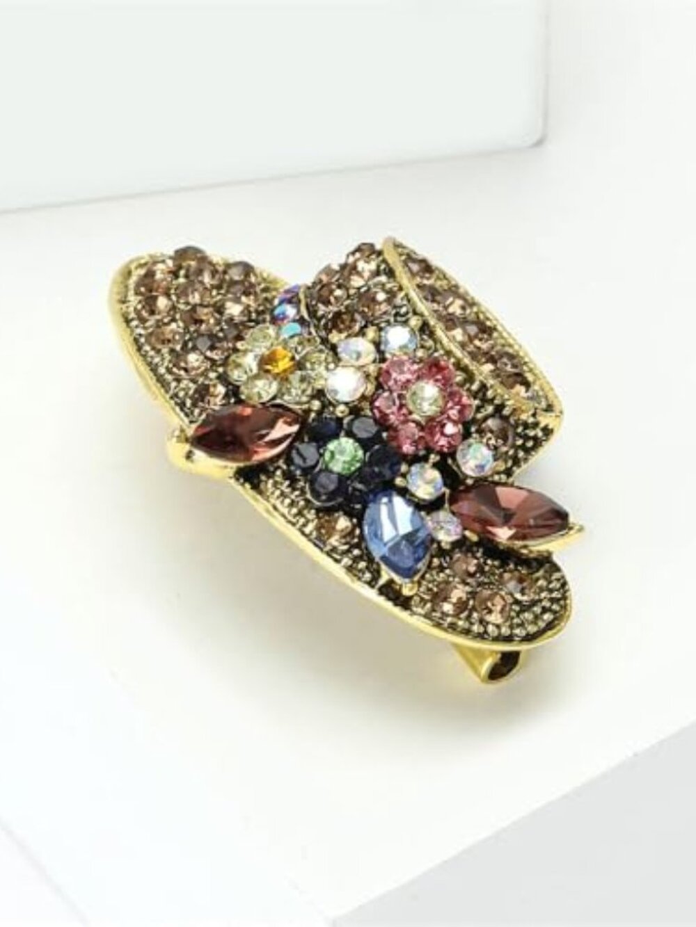Rhinestone Sun Hat Brooch Pin for Women Gilrs Cute Colorful Flower Sparkling